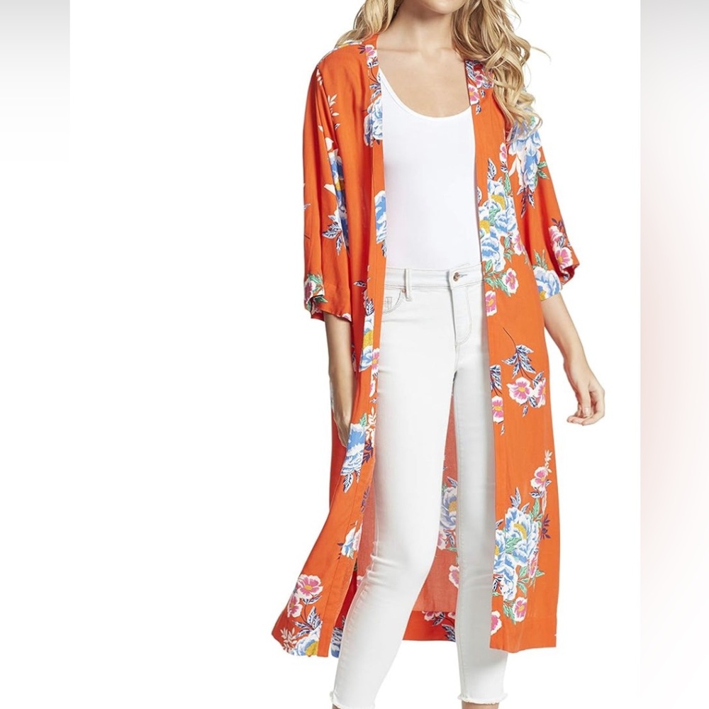 Women's nwt Jessica Simpson orange kimono/ duster 3/4 sleeve